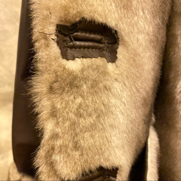 Dennis Basso Design Smooth Faux Fur & Brown Leather Coat. - Picture 10 of 11